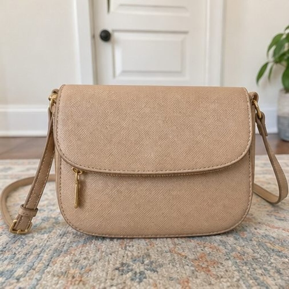 Camel Saffiano Crossbody Bag
